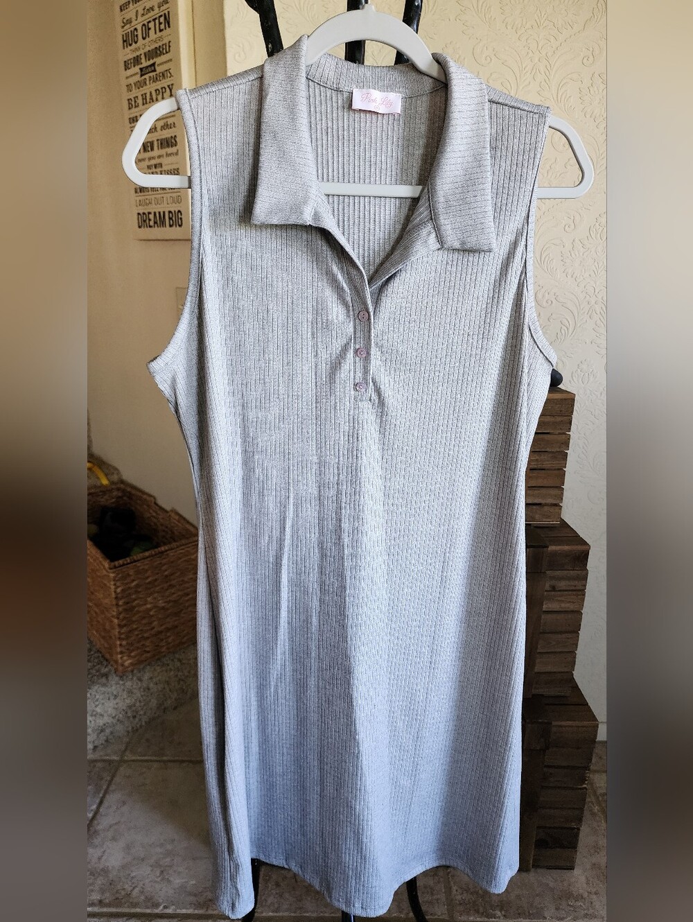 Pink LilySleeveless Collared Knit Dress - Light Gray